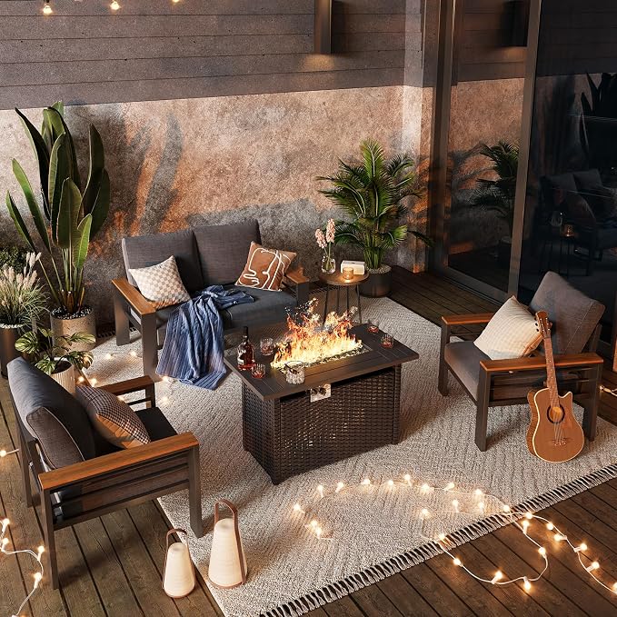 Aoxun Patio Furniture Set, 2 Piece Aluminum Patio Sets with 5" Thicken & Washable Cushion, Waterproof Outdoor Furniture with Coffee Table, Outdoor Couch Sectional for Backyard, Porch and Garden