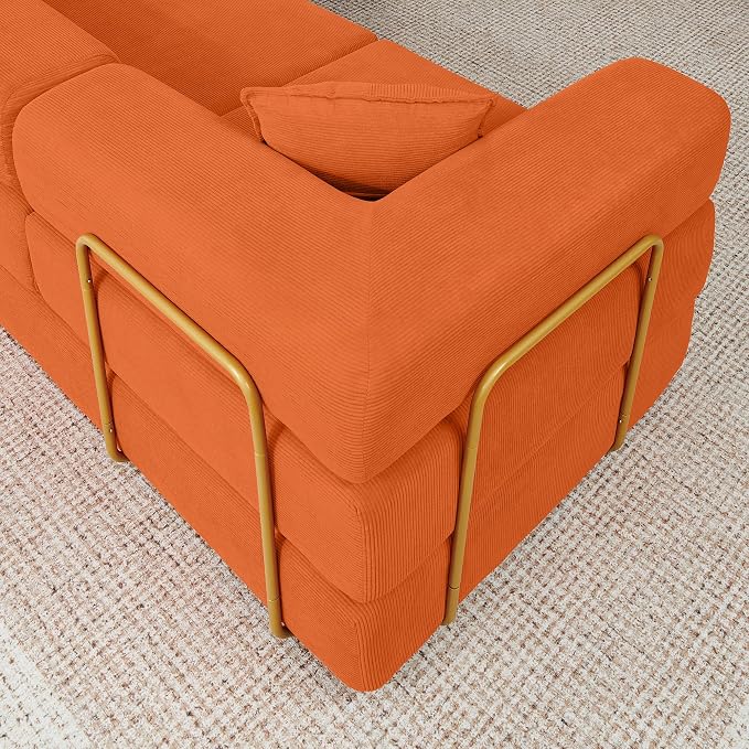 ivoros 108" Oversized Convertible Sleeper Sofa Bed, Corduroy L Shape Sectional Couch, Folding Sofa Bed with Fixed-Shape Frame, Modern Cloud Floor Mattress Couch, Modular Sofa for Living Room, Orange
