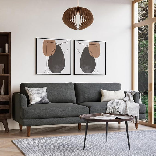 SIMPLIHOME Livingston 76" Wide x 33" High Sofa in Charcoal Grey Woven-Blend Fabric, Handcrafted Loveseat Couch for Living Room or Family Room, Mid-Century Modern Style, Solid Wood Frame