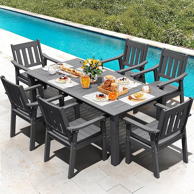 YEFU Outdoor Patio Chairs Set of 2: All Weather Outdoor Dining Chairs with Wide Curved Seat and Backrest - Plastic Patio Chairs for Outside Backyard/Garden/Pool/Porch/Deck 350lbs Capacity Grey