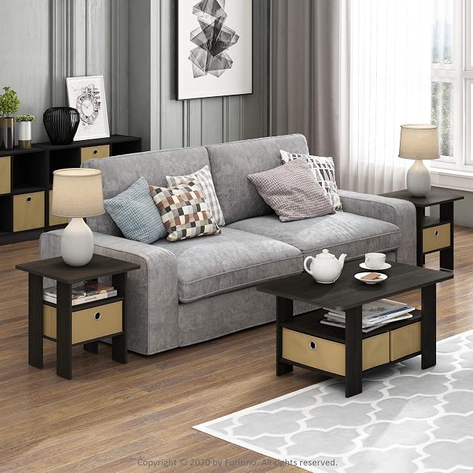 Furinno Andrey Coffee Table, Small Modern Center Table with Storage and Bin Drawer, Side Table for Living Room, Bedroom, Home Office, Dark Espresso