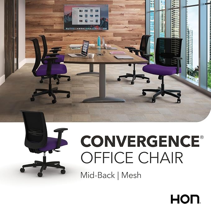 HON Convergence Ergonomic Office Chair with Mesh Back, Adjustable Arms, Lumbar Support, Synchro‑Tilt Desk Chair with Wheels for Home Office or Computer Use, Black Frame, Iris