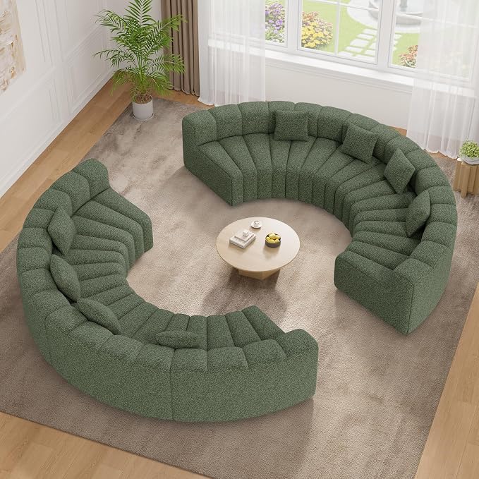 128" Oversized Curved Cloud Couch, Modern Compressed Modular Sectional Sofa, 4 Seater Boneless Couches for Living Room, No Assembly Required, Green 1 PCS