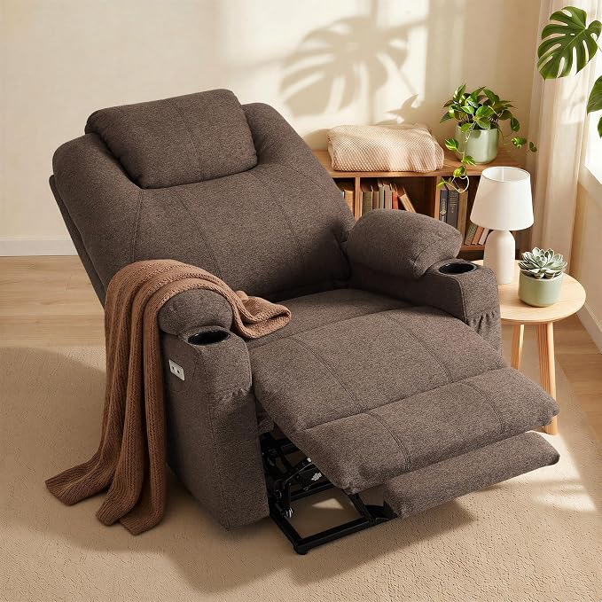 MCombo Power Lift Recliner Chair for Elderly R7510(Brown, Large-Wide) | Oversized for Big and Tall, Heat and Massage, USB& Type C Charging Port, FSC Certified