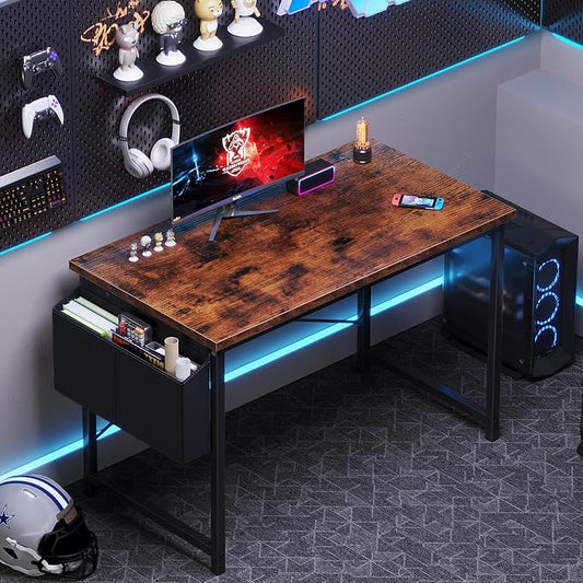 OLIXIS Computer Desk, 44 Inch Home Office Desks for Small Spaces, Writing Craft Study Gaming Table for Bedroom, Modern Computer Workstation with Storage Bag, Rustic Brown