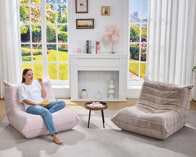 Hobestluk Adults Bean Bag Chair Faux Fur BeanBag Couch for Living Room | Pink Plush,Ergonomic Design,Memory Foam,UltraSoft,Anti-slip Bottom,No Assembly Required,Decorative Style for Living Room