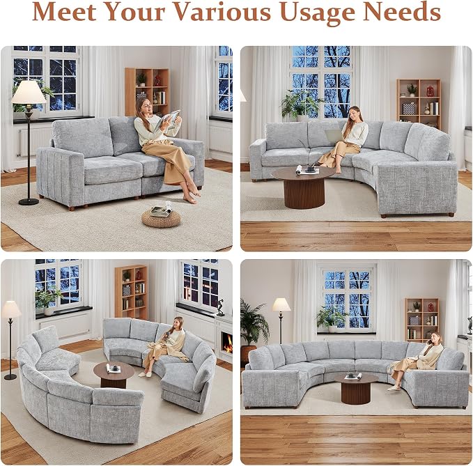 ORRD Modern Chenille Middle Armless Sofa Seat Set of 2 for Modular Sectional Couch for Living Room, Grey