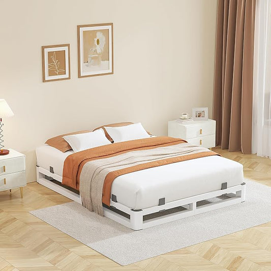 6 Inch King Size Bed Frame with Rounded Corner and Squeak Free U-Slot Design, Metal Platform Bed Frames 6 Non-Slip Guards, 3500lbs Heavy Duty Steel Slat Support, No Box Spring Needed, White
