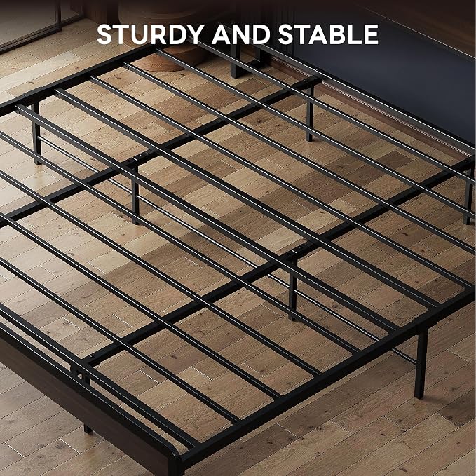 LIKIMIO California King Bed Frame with Headboard, Dark Wood Camas California King with Strong Supports, Sturdy, Noise-Free, No Box Spring Needed, Dark Walnut