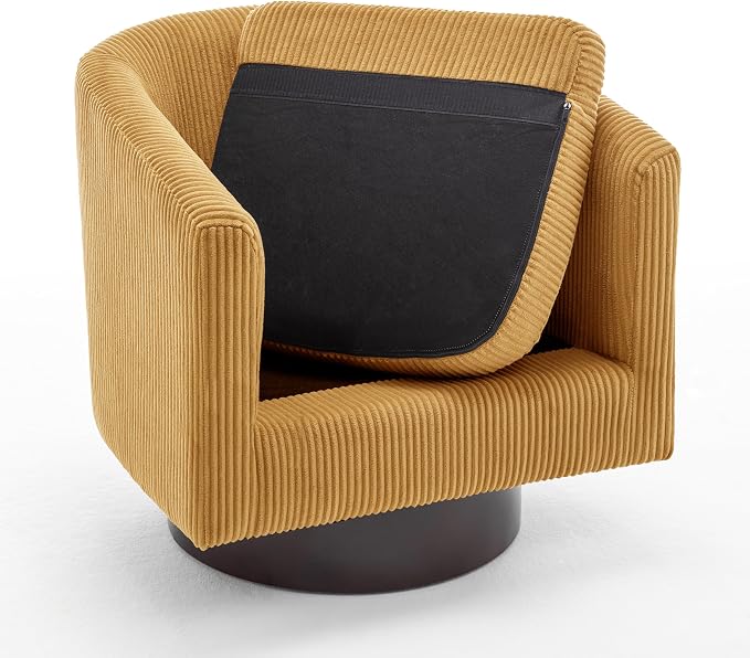 Swivel Accent Chair, Upholstered Corduroy Barrel Chair for Living Room, Small Single Sofa Bedroom Reading Seat, Orange