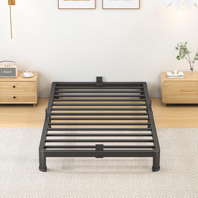 Superay 10 Inch Twin Size Metal Platform Bed Frame with Round Corners, Storage Space Under High Bed Frame-Heavy Duty Steel Slats Support, Noise Free - Easy Assembly - No Box Spring Needed