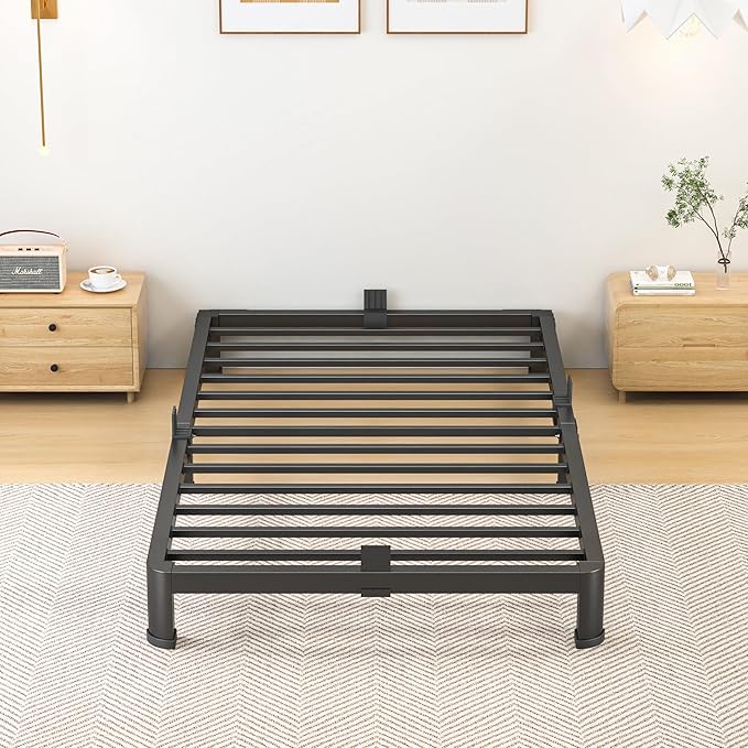 7 Inch Twin Bed Frame, Metal Platform Bed Frame with Round Corner Legs, 3500 lbs Heavy Duty Steel Slats Support, No Box Spring Needed, Noise Free, Easy Assembly, Black