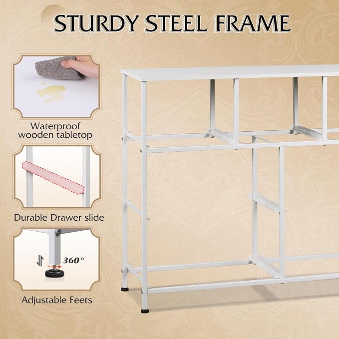WLIVE 7 Drawer Dresser TV Stand, Dressers for Bedroom, Fabric Storage Tower, Hallway, Entryway, Closets, Sturdy Steel Frame, Wood Top, Easy Pull Handle, White