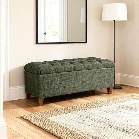 HomePop Ainsley 40" Storage Ottoman Bench - Green Clover Fabric