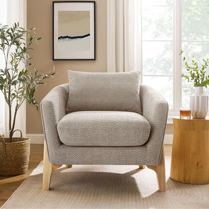 VANOMi 32" Living Room Chairs, Comfy Chair for Bedroom with Thick Cushion, Sharpe Arm Chair for Reading, Office, Apartment, Camel