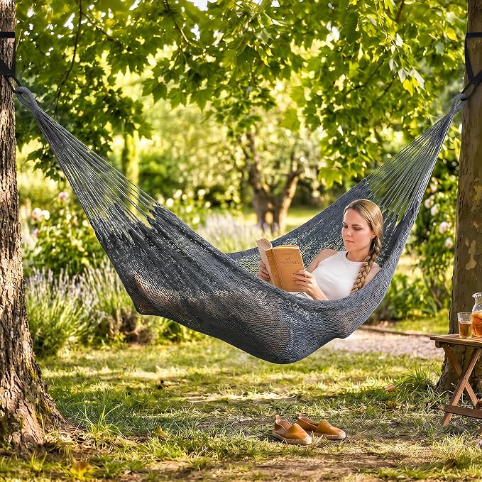 SUNCREAT Hammocks Outdoor Hammock Swing, Extra Large Hammock 2 Person Heavy Duty, Gray