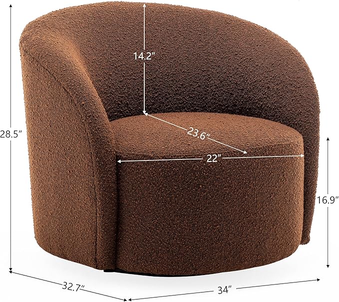 KINWELL 68" Boucle Upholstered Loveseat Sofa with Set of 2 Swivel Barrel Accent Chairs, Minimalist Comfy 2-Seater Couch and 2 Sherpa Armchairs for Small Spaces Apartment, Brown