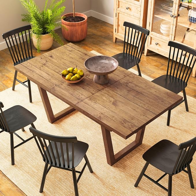55-70.5" Extendable Dining Table Pine Expandable Dining Room Table for 4 6 8 People Large Rectangle Table Space Saving for Dining Room Living Room Home Office,Walnut