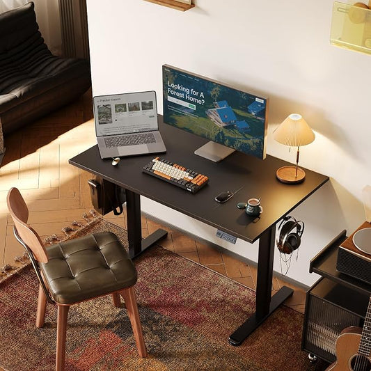 Claiks Electric Standing Desk, Adjustable Height Stand up Desk, 48x24 Inches Sit Stand Home Office Desk with Splice Board, Black Frame/Deep Black Top