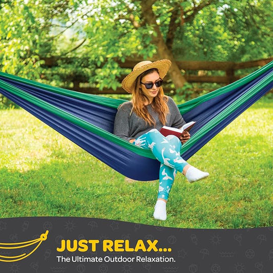 Durable Hammock 400 lb Capacity, Nylon Camping Hammock Chair - Double or Single Sizes w/Tree Straps and Attached Carry Bag - Portable for Travel/Backpacking/Beach/Backyard (Medium, Khaki & Dark Green)