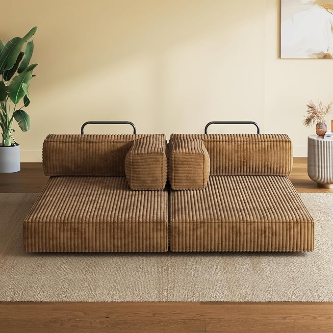 WLIVE 60'' Futon Sofa Bed, Convertible Sleeper Sofa, Folding Pull Out Couch Boneless Mattress with Fixed Frame, Corduroy, Brown