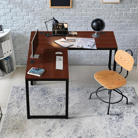 SHW 55 x 60 Inches Commercial-Grade L-Shape Corner Office Computer Desk, Cherry