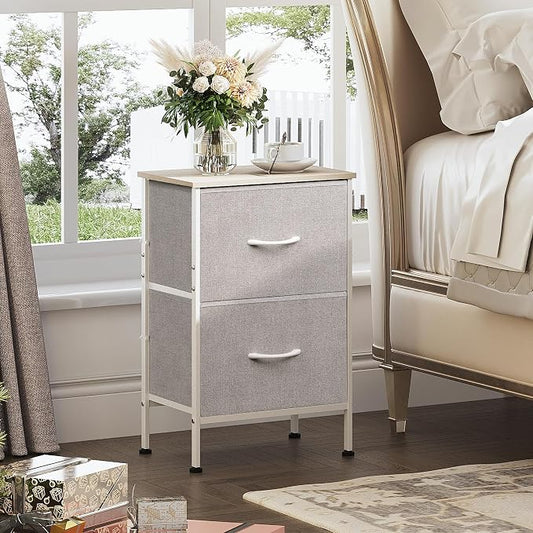 WLIVE Nightstand, Nightstand with 2 Drawers, Bedside Furniture, Night Stand, Small Dresser for Bedroom, College Dorm, End Table with Fabric Bins, Dormitory, Light Grey