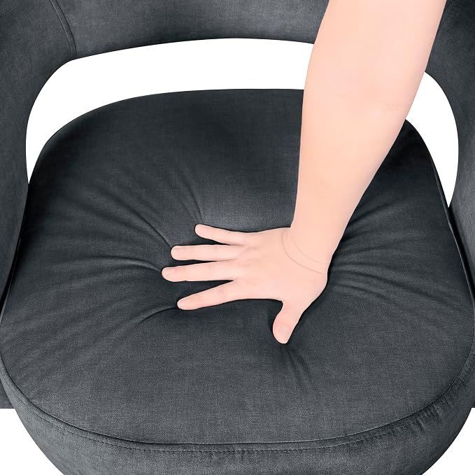 Lexicon 360 Degree Swivel Accent Chair, Modern Comfy Velvet Round Barrel Chair, Open Back, Plush Foam Cushions, Metal Swivel Base for Living Room/Bedroom/Office/Small Spaces, Dark Gray