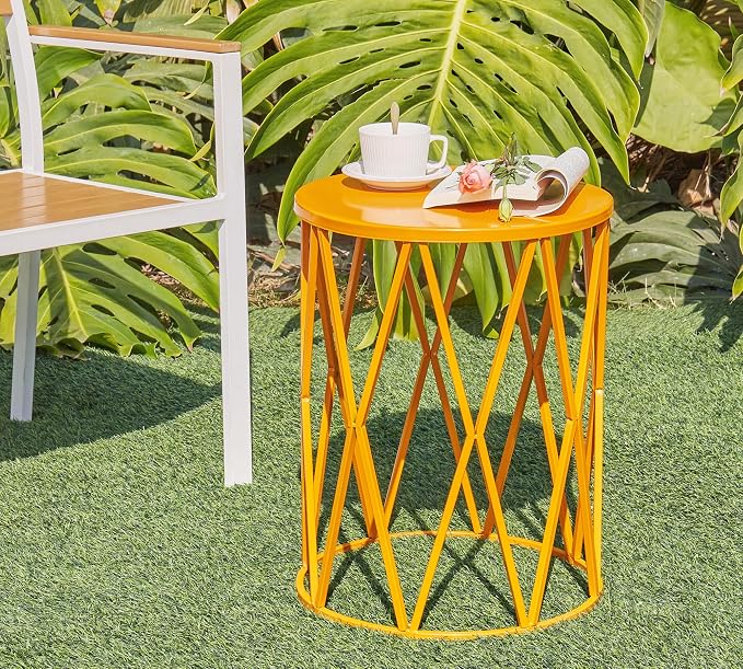 HFHOME Round Nesting Coffee Tables, Set of 3 End Tables for Living Room Balcony Office, Heavy Duty Metal Stacking Nightstand for Home Indoor - Orange