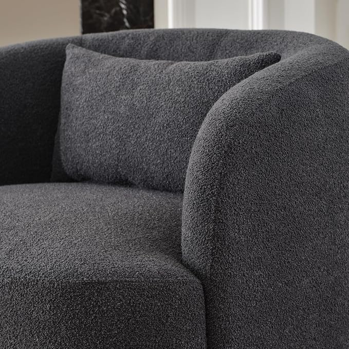 KINWELL 34" Wide Boucle Swivel Barrel Chairs Set of 2, No Assembly Round Upholstered Armchairs Accent Chairs Single Sofa Chair with Toss Pillow for Living Room and Bedroom, Dark Grey