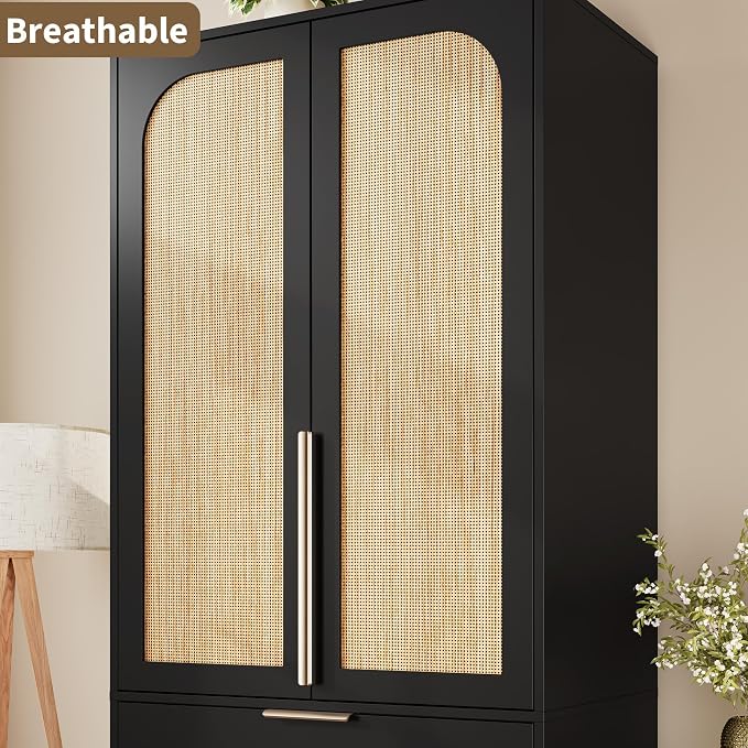 Garvee 70" Wardrobe Armoire Wooden Closet with 2 Doors and 3 Drawers, Bedroom Armoire with Hanging Rod Shelf, Large Capacity Storage Wardrobe Armoire, Freestanding Wooden Closet Storage Cabinet