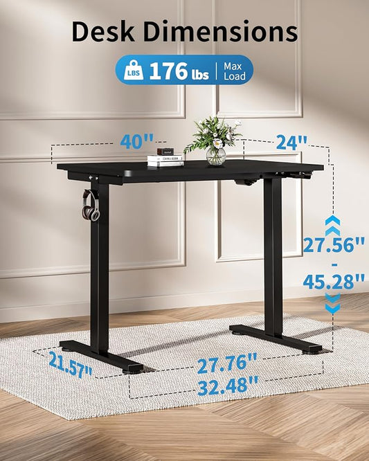 Okin Small Electric Standing Desk, 36 x 24 Inches Whole Piece Height Adjustable Desk, Black Sit to Stand Desks Computer Workstation for Home Office
