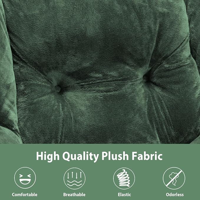 Youtanic Lazy Chair with Folding Ottoman, Accent Chair Plush Upholstered with Metal Structure and Non-Slip Pads, Sofa Armchair with Footrest and Side Storage Bag for Dorm, Room, Office, Green