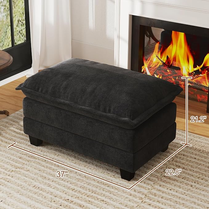 WorthFurni Cloud Couch Ottoman Modular Sectional Sofa, Comfy Deep Seat Cushion for Apartment Living Room Bedroom (Black)
