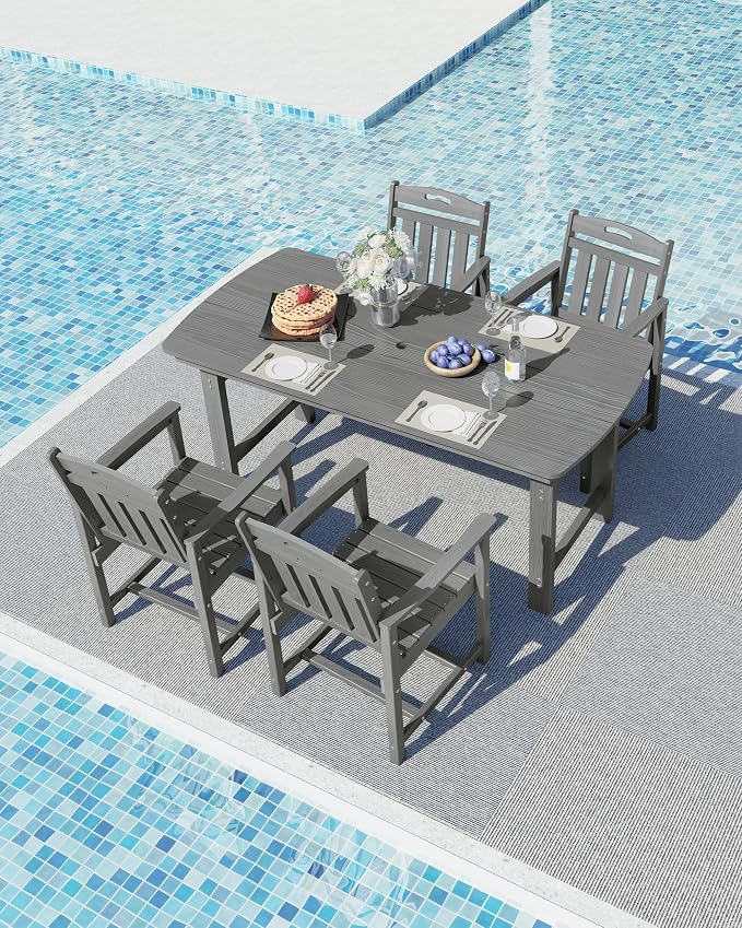 Ciokea HDPE Outdoor Dining Set, 5-Piece Patio Table and Chairs Set with Umbrella Hole, All-Weather Patio Dining Sets for 4, Durable Patio Furniture for Backyard, Garden, Lawn & Poolside, Grey