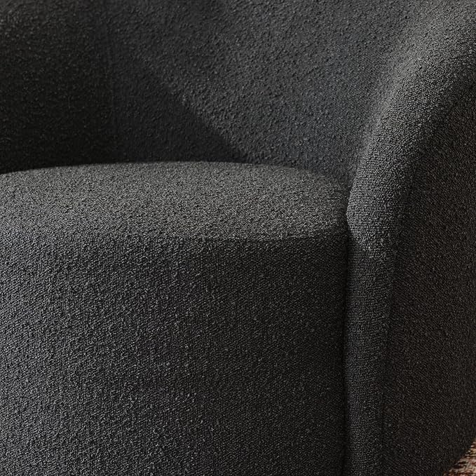 KINWELL 34" W Swivel Barrel Chair Set of 2, Mid Century Modern Round Upholstered Boucle Swivel Accent Chairs, No Assembly Sofa Chair for Living Room Bedroom Reading, Black