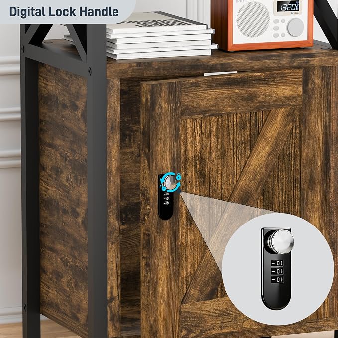 runjuly Night Stand with Locking Drawer, Bedside Table with Drawers, Wooden Bed Side Table with Storage Cabinet, Nightstand with Door, End Night Table for Bedroom, Dorm, Office, Rustic Brown