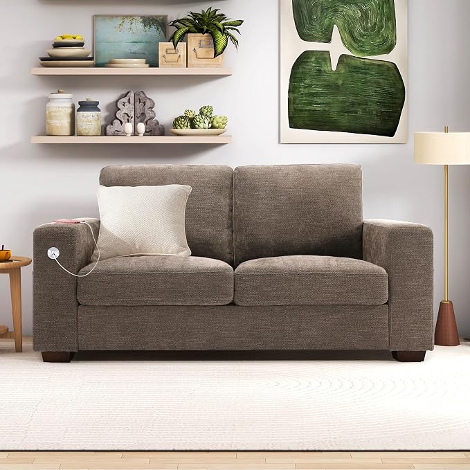 Hanherry 70" Loveseat Sofa for Living Room, Modern Comfy Couch with Medium Firm Seat Cushion, Removable Cover,Wide Armrest,USB/Type-C Port,Chenille Fabric Couches for Small Space,Apartment,Bedroom