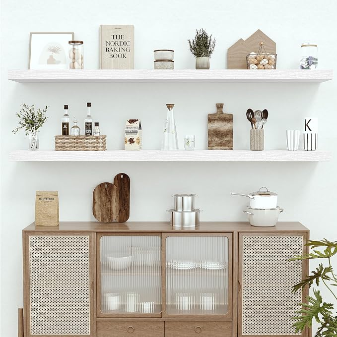 Vivelove 12 in Deep Floating Shelves for Wall, 72" x 12" x 2" Shelves for Room Wall Mounted, 2 Inch Thick Shelf for Bathroom Bedroom Kitchen Book Room, Modern Farmhouse Decor, Set of 1, White