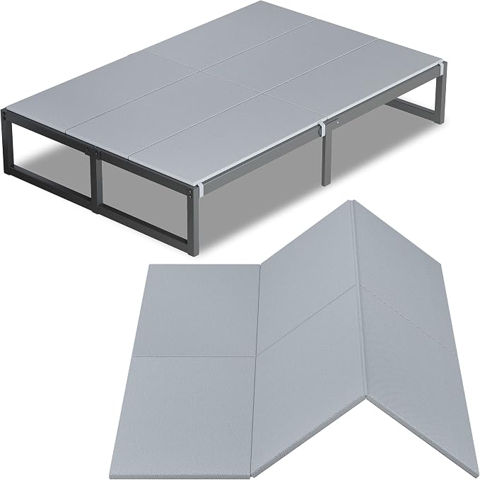 Lutown-Teen Bunkie Board Full Under Mattress High-Density Polymer Full Size Bunkie Board Anti-Sag, Breathable, Moisture Resistant, Noise Minimizing, Gray