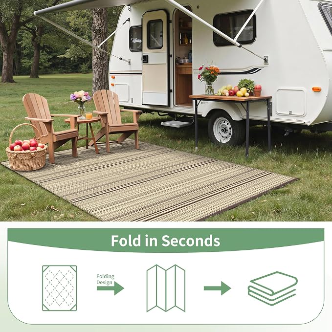 GENIMO Outdoor Rug for Patio Clearance, 5'x8' Reversible Plastic Straw Rugs, Lightweight Waterproof RV Camping Mat for Camper, Balcony, Deck, Backyard, Picnic, CoffeeBeige