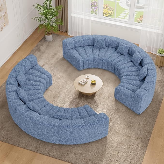 128" Oversized Curved Cloud Couch, Modern Compressed Modular Sectional Sofa, 4 Seater Boneless Couches for Living Room, No Assembly Required, Light Blue 1 PCS