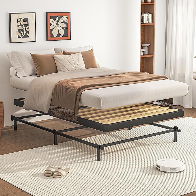 VIPSHOW 2 Inch Wood Slat Twin Box Spring with Round Corners - 3000 lbs Capacity, Low Profile Bed Slat Replacement Bunkie Board with Metal Frame, Noise-Free, Easy Assemble, Black