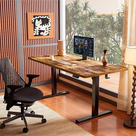 ErGear Height Adjustable Electric Standing Desk, 44 x 24 Inches Sit Stand up Desk, Memory Computer Home Office Desk, Vintage Brown