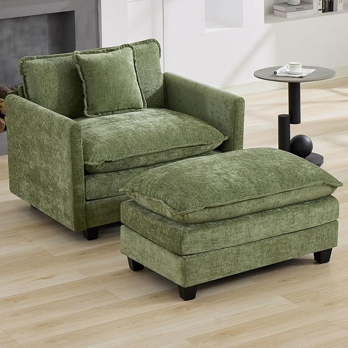 WUTUTUEE 41'' Modern Chenille Oversized Chair, Upholstered Accent Living Room Chair with Extra Thicked Deep Seat, Single Lounge Chair for Bedroom, Small Apartment,Green
