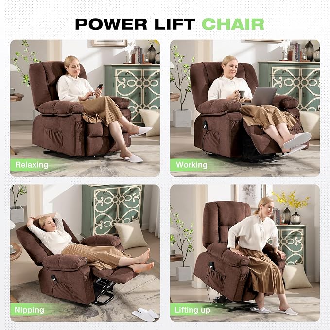 BOSMILLER Power Lift Recliner Chair with Massage and Heat for Elderly,Electric Lift Chair with USB Charging Runction and Side Pockets, Suitable for Living Rooms and bedrooms,Brown