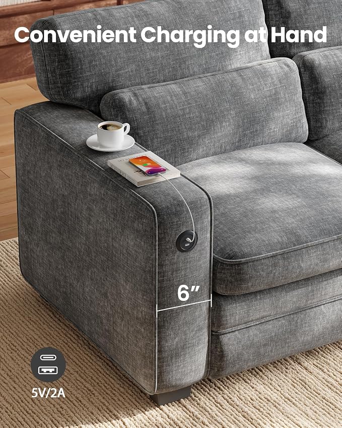 Marsail 63" Pull Out Sofa Bed, Full Size Sleeper Sofa with Memory Foam Mattress, 2 USB Charging Ports & Removable Covers, Chenille Loveseat Couch for Living Room, Apartment, Light Grey