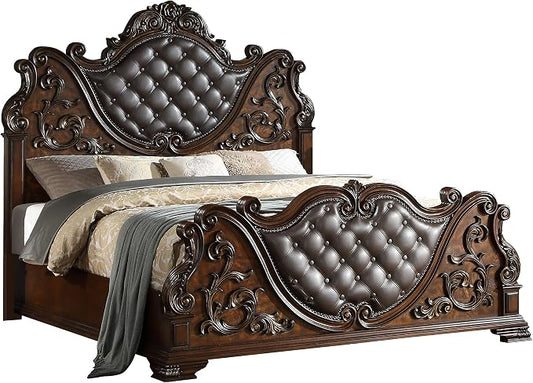 First of a Kind Santa Monica Traditional 5 Piece King Bedroom Set with Upholstered Tufted Headboard Elegant Classic Design Coordinated Furniture Collection, Cherry