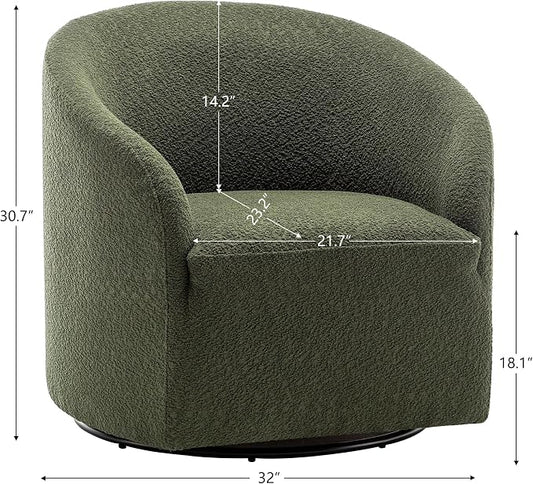 KINWELL 32" Wide Modern Boucle Swivel Barrel Chairs Set of 2, No Assembly Round Upholstered Swivel Accent Armchairs for Living Room, Bedroom (Green)