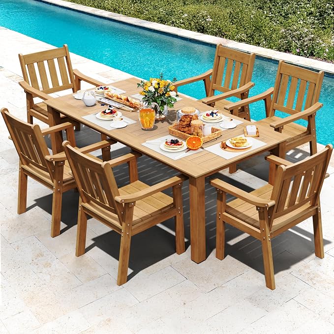 YEFU Patio Dining Chairs Set of 6: All Weather Outdoor Dining Chairs with Wide Curved Seat and Backrest - Outdoor Furniture Plastic for Outside Backyard/Garden/Porch/Deck 350lbs Capacity Teak